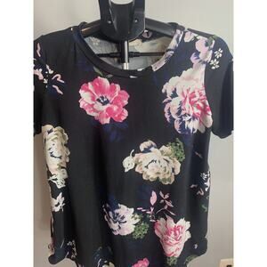 Reborn J Black Floral Short Sleeve Women's Top Large